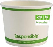Responsible Products 12 oz Paper Food Containers, Tree-Less™ Compostable Food Containers, Extra Strength, Tree-Free and Made Without PFAS, White (500 Count) (RP-SB16W-250)