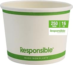 Responsible Products 12 oz Paper Food Containers, Tree-Less™ Compostable Food Containers, Extra Strength, Tree-Free and Made Without PFAS, White (500 Count) (RP-SB16W-250)