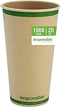 20 oz Paper Hot Cups by Responsible Products – 20 oz (1000 Count), 20.0 fluid_ounces, Paper, Natural Brown, Pack of 1000
