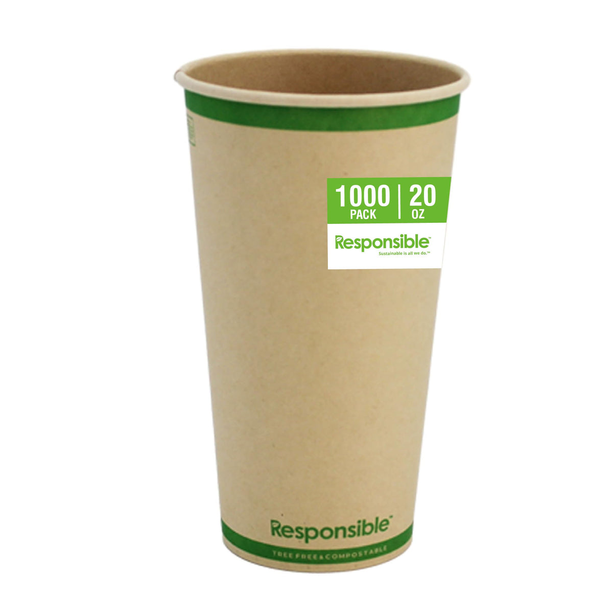 20 oz Paper Hot Cups by Responsible Products – 20 oz (1000 Count), 20.0 fluid_ounces, Paper, Natural Brown, Pack of 1000