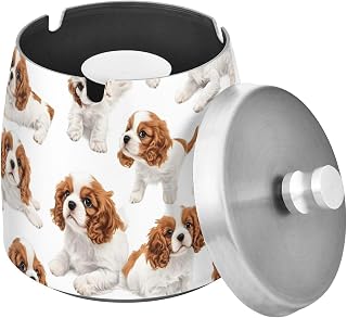King Cavalier Puppies Splash Ashtray with Lid, Outdoor Ashtrays for Patio