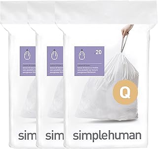 simplehuman Code Q 60 Count Custom Fit Liners, Drawstring Kitchen Trash Bags, One-by-One Mess-Free Dispense, Extra Thick & Double Seamed, 50% PCR Plastic, 50-65 Liter / 13-17 Gallon, White