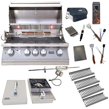 32-Inch Propane Grill L75000 with 4 Ceramic Tubes w/ Flame Tray and Single Side Burner and 5 in 1 Tool Set Best of Backyard Gourmet Package Deal by Lion Premium Grills – Model bbq