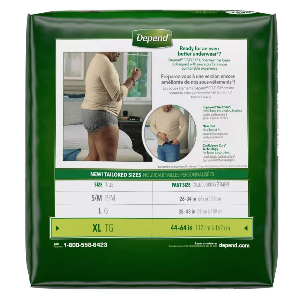Depends Men Fitflex Max Extra Large Underwear – X Large, Cotton, Grey, Pack of 15