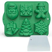 Apiocmy Silicone Mold Set, Large 3D Christmas Shapes with Scraper, Green