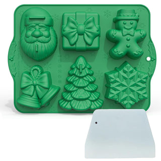 Apiocmy Silicone Mold Set, Large 3D Christmas Shapes with Scraper, Green