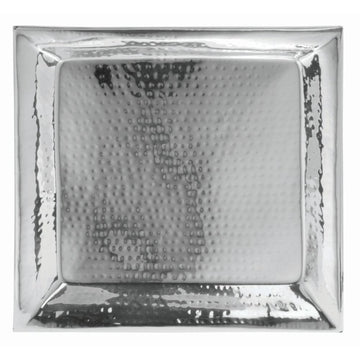 Serving Tray with Hammered Finish Round Serving - 18" L x 18" W by HUBERT – Stainless Steel, Silver