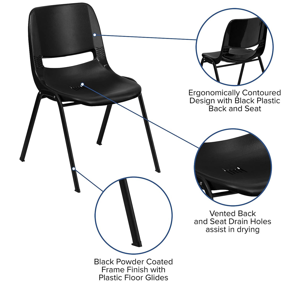Hercules Kids 14 in Ergonomic Stack Chair by Flash Furniture – Pack of 5, Polypropylene, Black Plastic/Black Frame, Pack of 5, Model 5-RUT-14-PDR-BLACK-GG