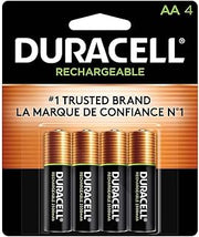 DURACELL AA NiMH Battery, Rechargeable, 4/Pack (DX1500B4N001)
