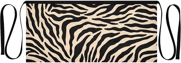 Zebra Pattern Waist Apron with 3 Pockets Waiter Server Short Aprons 25.2x11.8 Inch Stain Resistant Apron for Kitchen Garden Restaurant 1 Pack