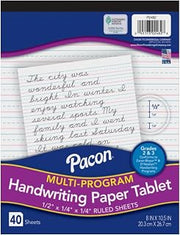 Pacon PAC2482 Multi-Program Ruled Handwriting Paper, 8" x 10.5", 40 Sheets, D'Nealian Grades 2-3 and Zaner-Bloser Grade 2, 0.5" Ruling, 0.25" Dotted Midline, 0.25" Descender Space, Class Pack of 24