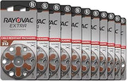 Rayovac Size 312 Extra Advanced Mercury Free Hearing Aid Batteries + Battery Holder Keychain Kit (120 Batteries)