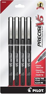 PILOT Precise V5 Stick, Extra Fine Point (0.5mm) Black Ink Pens, 4-Pack