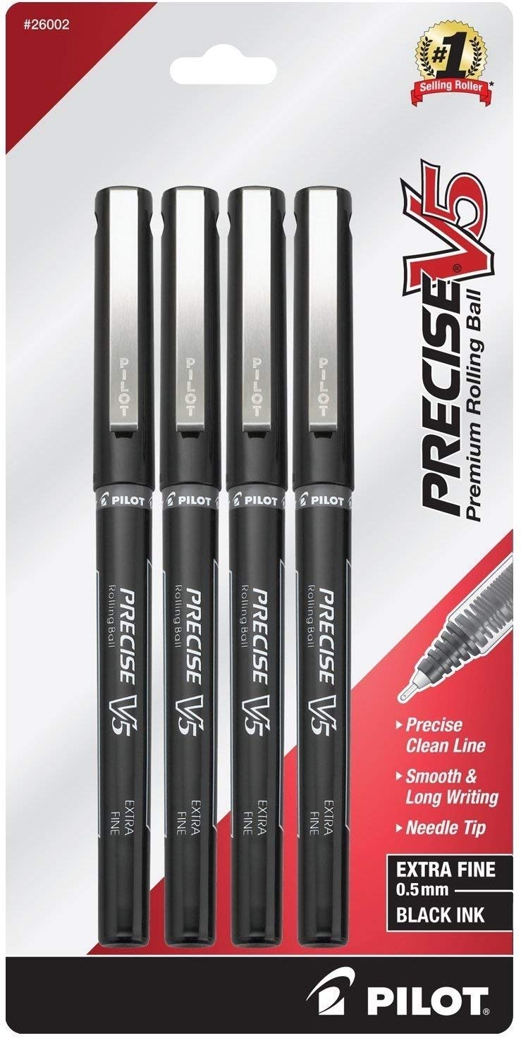 Precise V5 Stick Pens by PILOT – 4 Count (Pack of 1), Metal, Model 26002
