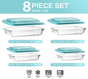 M MCIRCO Glass Bakeware Set with Lids, 8 Piece, Green