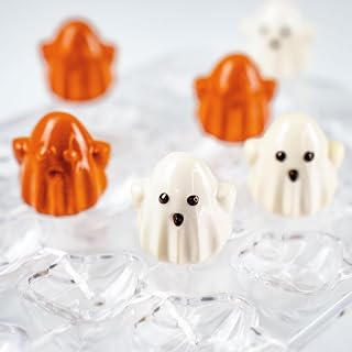Martellato MA1061 Transparent Polycarbonate Candy Mold Chocolate Mould with 20 Halloween-Sheet Cavities 32.5mm x 34mm x 17mm High