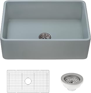 Ruvati 30 x 20 inch Fireclay Reversible Farmhouse Apron-Front Kitchen Sink Single Bowl - Horizon Gray - RVL2100GR