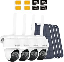REOLINK 2K 5MP 4G LTE Cellular Security Camera Outdoor +256GB SD Card - 4Pack, 360° Pan-Tilt, Sim Card Included, Wireless Solar Powered, Color Night Vision, Smart AI Detection, Go PT Plus+Solar Panel