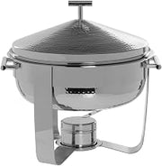 HUBERT Round Chafing Dish, 6 Quart Stainless Steel with Hammered Finish