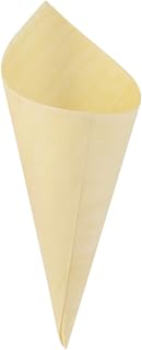PacknWood 210BBCO121- Mini Wooden Cone Kraft Paper Cones with Dipping Sauce Compartment, Disposable Appetizer Food Cups,Paper Cones,Charcuterie Cones,mini canapes cones D:1.9”H:4.9”x 3.5”in |1000 pcs.
