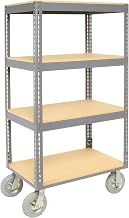 Global Industrial Easy Adjust Boltless 4 Shelf Truck, Wood Shelves, Pneumatic Casters, 60" L x 24" W x 68" H