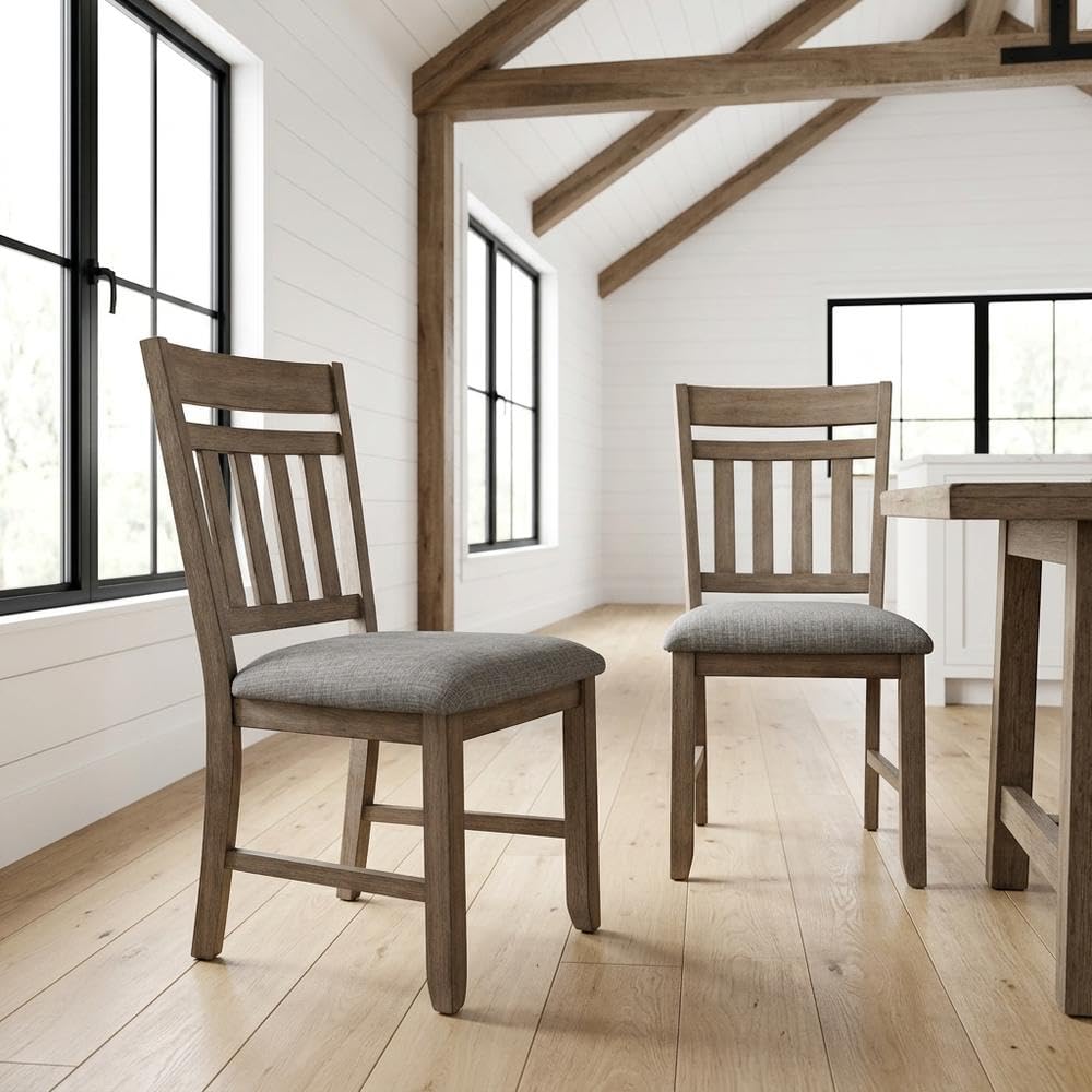 Solid Wood Upholstered Dining Chairs Set of by Starlight Canyon Home – Wood, Brown, Pack of 2