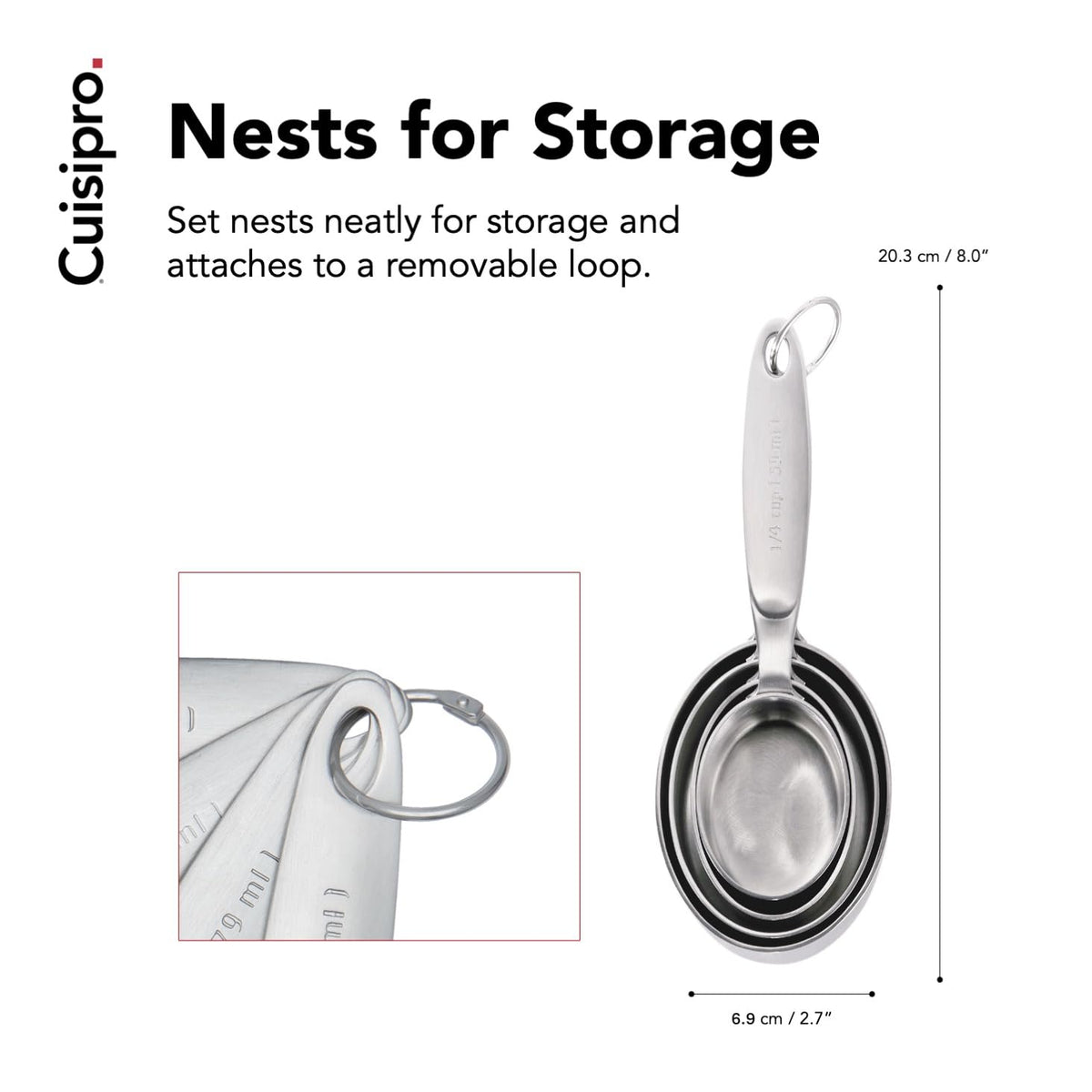 Stainless Steel Measuring Cup Set by Cuisipro – 8 inches, 1 cups, Stainless Steel, Silver, Pack of 4