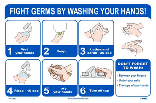 WASHING YOUR HANDS 12X18 VINYL POSTER by NMC – 12" X 18", UNRIPPABLE VINYL POSTER PAPER, Black/White/Blue, Model PST138C