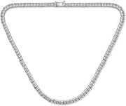 Channel Set Princess Cut CZ Statement Tennis Necklace Silver Plated