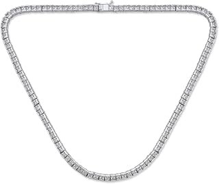 Channel Set Princess Cut CZ Statement Tennis Necklace Silver Plated