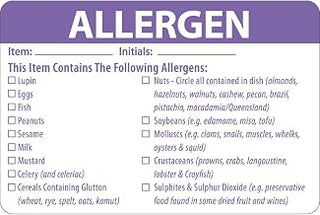 HUBERT Allergen Food Safety Label White with Purple Imprint - 3"L x 2"H, 500 per roll