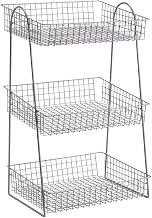 HUBERT Silver Wire 3-Tier Basket Stand - 16" L x 13 1/2" W x 27" H