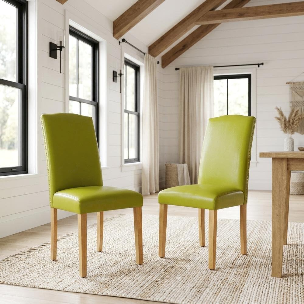 Parsons Dining Chair with High Back by Furnifact – Faux Leather, Oak, Pack of 2