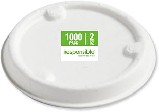 Lids for Responsible Products 2 oz Portion Cups, Tree-Less™ Compostable Molded Fiber Souffle Cup Lids, Extra Strength, Tree-Free and Made Without PFAS, White (1000 Count)