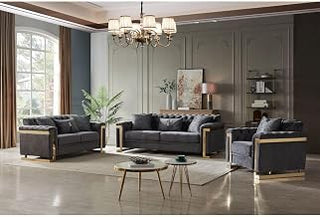 Riya Modern Gray 2-piece Living Room Set with Gold Accents