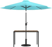 Flash Furniture Lark 3 Piece Outdoor Patio Table Set - Natural Faux Teak Dining Table - 30" x 48" Synthetic Teak Patio Table with Teal Umbrella and Base | Synthetic Teak Table, Included Base, Durable Construction, Commercial Use