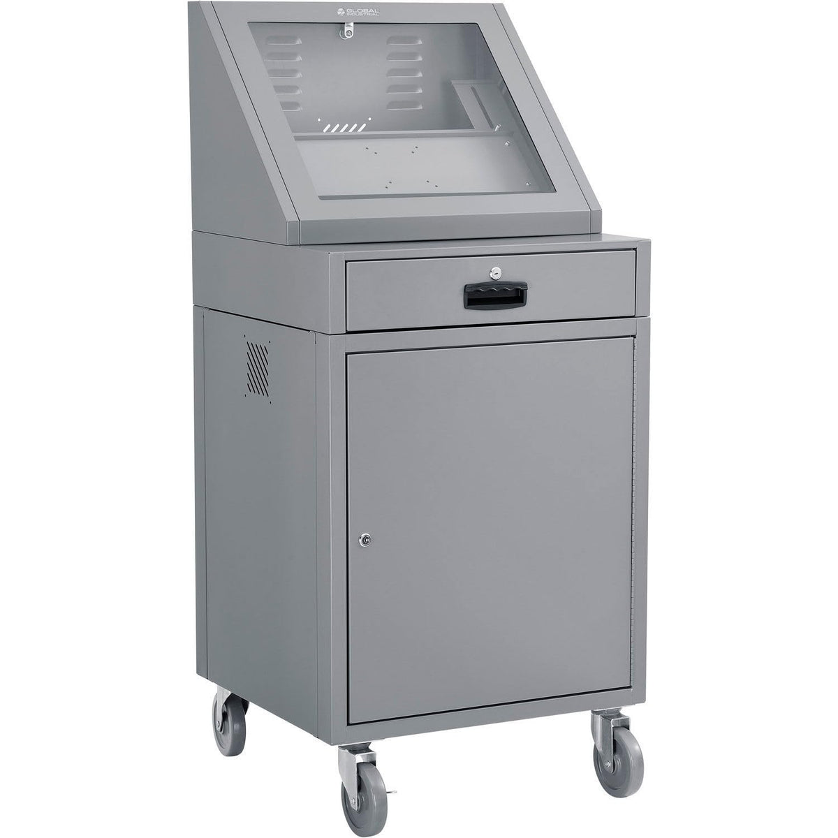 Mobile LCD Console Computer Cabinet for 21" Diagonal by Global Industrial – 24.5 inches x 55.5 inches x 22.5 inches, Alloy Steel, Grey, Model 273115GY