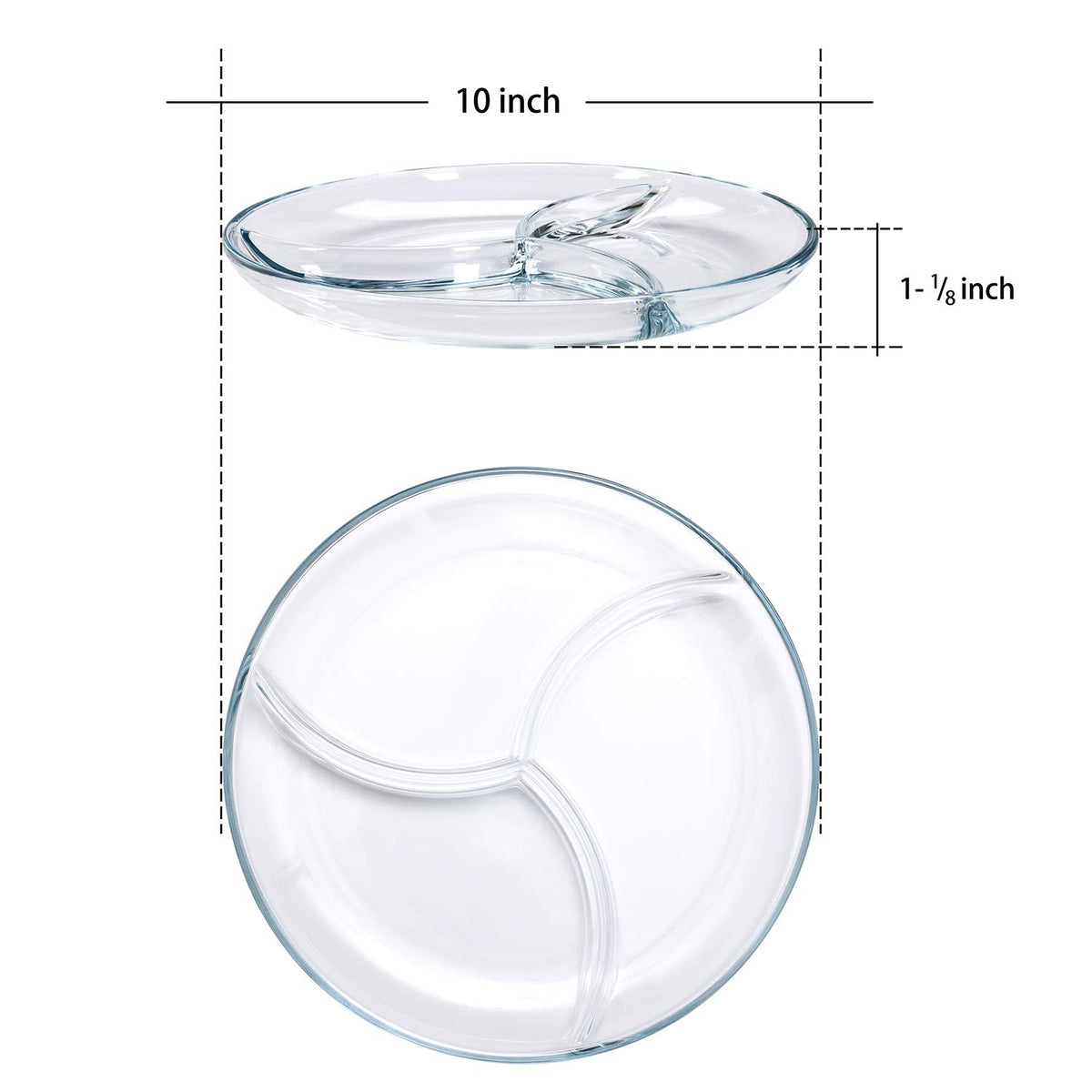 FOYO Round Tempered Glass Divided Platter, 10 Inch, Set of 2