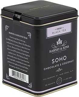 Harney & Sons SoHo Blend Black Tea, 20 Sachets in Decorative Tin | Black tea with chocolate, coconut and vanilla flavors. Contains caffeine.