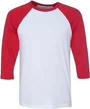 BELLA+CANVAS Unisex Jersey Three-Quarter Sleeve Baseball Tee, 2XL, WhiteRed
