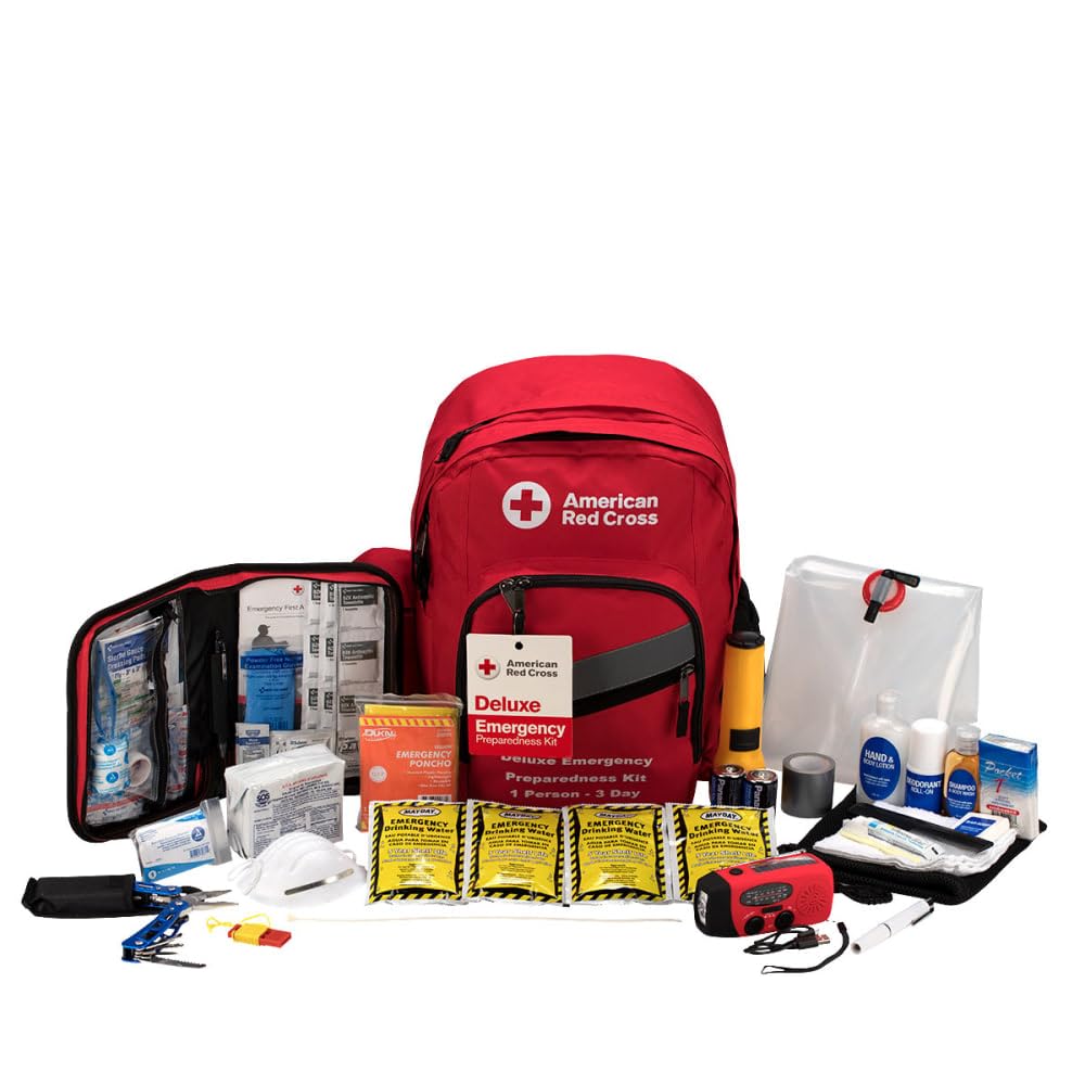 : Emergency Preparedness Backpack Red Cross Deluxe by First Aid Only – Plastic, Multi, Model 91052