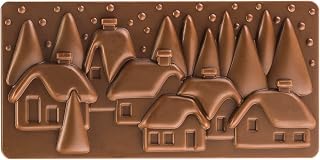 Pavoni PC5038 Polycarbonate Chocolate-Bar Mold with Three Xmas-Village Cavities, Each 77mm x 154mm x 10mm High
