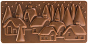 Polycarbonate Chocolate-Bar Mold with Three Xmas-Village Cavities by Pavoni – 77mm x 154mm x 10mm H, Polycarbonate, Xmas Village, Model PC5038