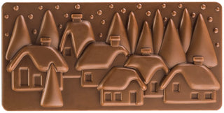 Polycarbonate Chocolate-Bar Mold with Three Xmas-Village Cavities by Pavoni – 77mm x 154mm x 10mm H, Polycarbonate, Xmas Village, Model PC5038