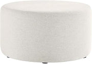 White Ottoman, Round Woven Fabric Upholstered, Patio, Garden, Balcony, Comfortable Seating, Versatile Accent, Durable Construction