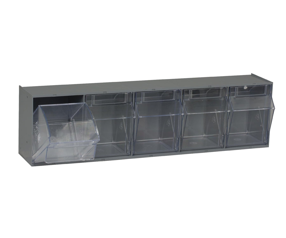 5 Drawers Tip Out Cabinet Part Organizer Gray 7" H x 24" W x 6" D by QUANTUM STORAGE SYSTEMS – Gray 7H x 24W x 6D, Plastic, Grey, Model QTB305GY