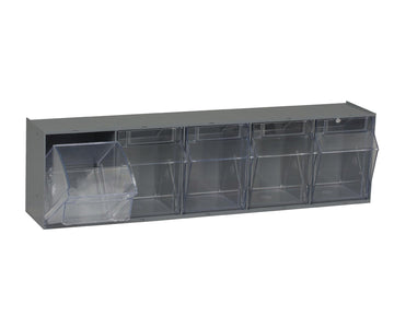 5 Drawers Tip Out Cabinet Part Organizer Gray 7" H x 24" W x 6" D by QUANTUM STORAGE SYSTEMS – Gray 7H x 24W x 6D, Plastic, Grey, Model QTB305GY