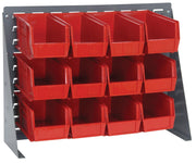 QUANTUM STORAGE SYSTEMS Red / 21" H x 28" W x 8" D / 11" L x 6" W x 5" H 12 Ultra Red Bins Standing Shelf Units