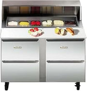 Traulsen UPT6024-DD Dealer's Choice Compact Prep Table Refrigerator with roll-top lid which serves as an overshelf