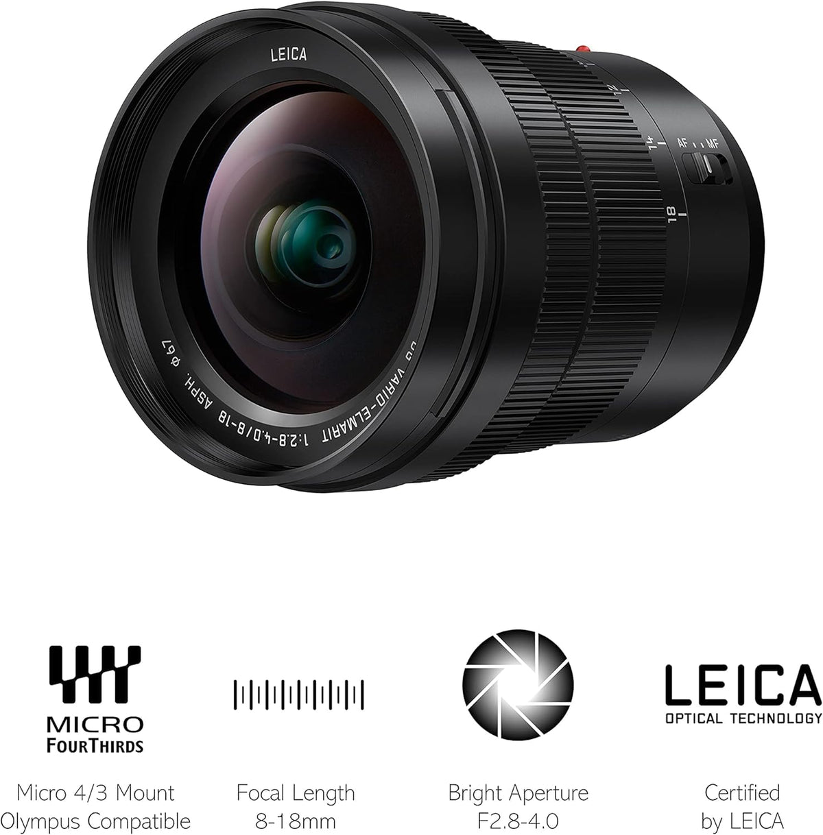 LUMIX 18 mm Wide Angle Zoom Leica Lens - Black by Panasonic – Black, Model H-E08018E